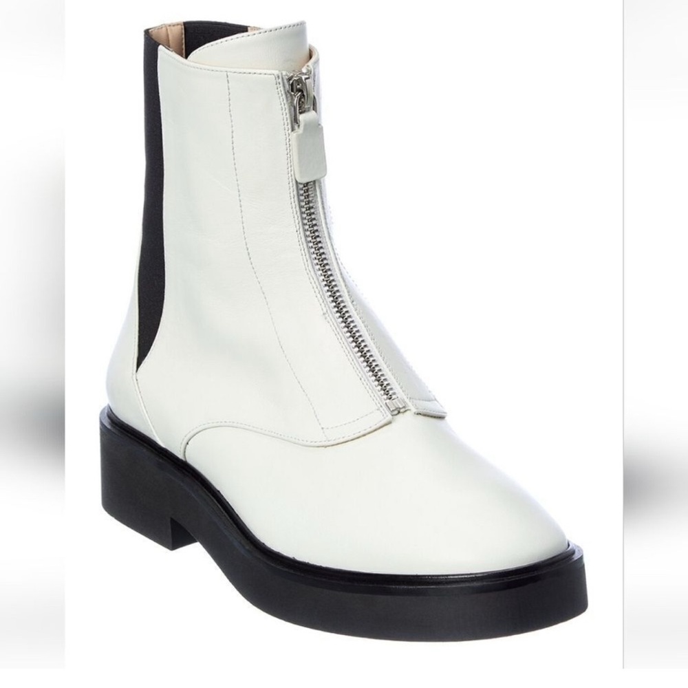 Stuart Weitzman Ankle Boots Lodge Zip Leather Bootie white USA 7